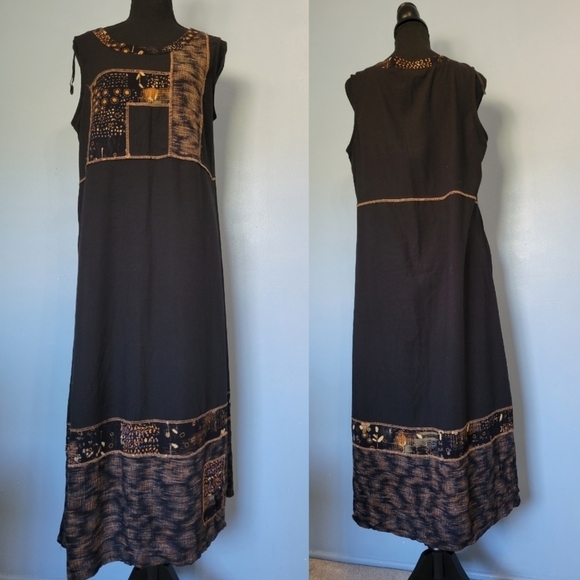 Vntg C.M. Shades Long Patchwork Dress Size Large? - Picture 1 of 11